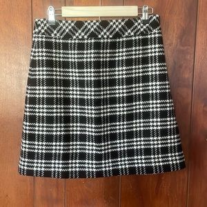 J Crew black & white plaid skirt wool